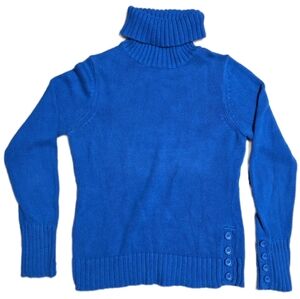 NWOT‎ LOFT Women's Blue Turtleneck Cotton Sweater Button Detail Size XS